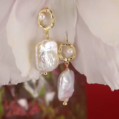 Natural Freshwater Pearl Rectangle Baroque Drop Earrings 925 Silver detail 5