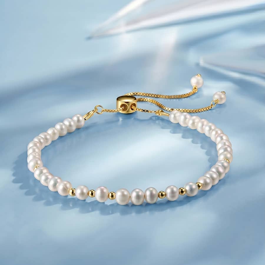 Adjustable 925 Sterling Silver Natural Freshwater Pearl Bracelet, Dainty Elegant Pearl Chain - main