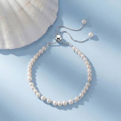 Adjustable 925 Sterling Silver Natural Freshwater Pearl Bracelet, Dainty Elegant Pearl Chain detail 2