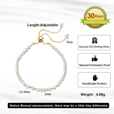 Adjustable 925 Sterling Silver Natural Freshwater Pearl Bracelet, Dainty Elegant Pearl Chain detail 5
