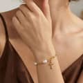 925 Sterling Silver Gold Plated Paperclip Link Chain Bracelet with Freshwater Pearl Cross Charm 3