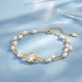 925 Sterling Silver Four Leaf Clover Natural Freshwater Pearl Bracelet, Double-Layer Chain 1
