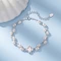 925 Sterling Silver Four Leaf Clover Natural Freshwater Pearl Bracelet, Double-Layer Chain 2