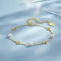 925 Sterling Silver Gold Plated Hollow Heart Natural Freshwater Pearl Dainty Bracelet 1