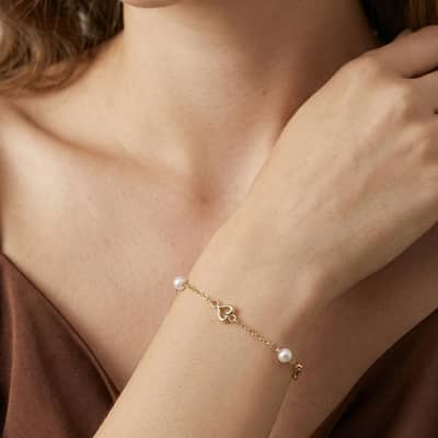 925 Sterling Silver Gold Plated Hollow Heart Natural Freshwater Pearl Dainty Bracelet detail 3