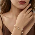 925 Sterling Silver Gold Plated Hollow Four Leaf Clover Freshwater Pearl Double Layer Chain Bracelet 2