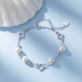 925 Sterling Silver Gold Plated Hollow Four Leaf Clover Freshwater Pearl Double Layer Chain Bracelet 5