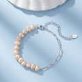 Sterling Silver Baroque Freshwater Pearl Bracelet Adjustable Half Pearl Half Paperclip Chain 2