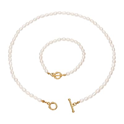 Natural Freshwater Pearl Necklace and Bracelet Set, Stainless Steel Waterproof detail 3