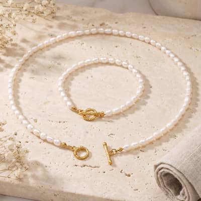 Natural Freshwater Pearl Necklace and Bracelet Set, Stainless Steel Waterproof detail 4
