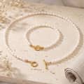 Natural Freshwater Pearl Necklace and Bracelet Set, Stainless Steel Waterproof 4
