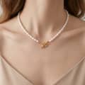 Natural Freshwater Pearl Necklace and Bracelet Set, Stainless Steel Waterproof 5