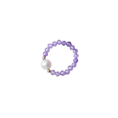 Minimalist Amethyst Freshwater Pearl Ring With Handmade Beads In 18K Gold Stainless Steel detail 5