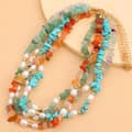 Natural Stone and Freshwater Pearl Handmade Beaded Necklace, Stainless Steel Waterproof 1
