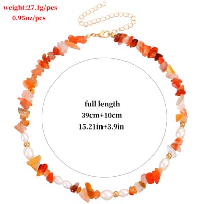 Natural Stone and Freshwater Pearl Handmade Beaded Necklace, Stainless Steel Waterproof detail 2