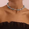 Natural Stone and Freshwater Pearl Handmade Beaded Necklace, Stainless Steel Waterproof 3
