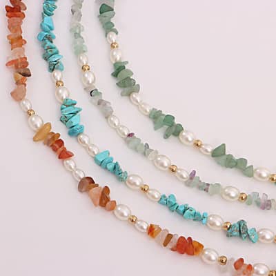 Natural Stone and Freshwater Pearl Handmade Beaded Necklace, Stainless Steel Waterproof detail 4