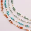 Natural Stone and Freshwater Pearl Handmade Beaded Necklace, Stainless Steel Waterproof 4