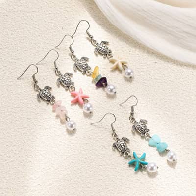 Summer Beach Handmade Pearl Natural Stone Chips Sealife Necklace Hawaii Fashion Sea Turtle Starfish Bracelet Jewelry detail 2