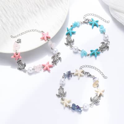 Summer Beach Handmade Pearl Natural Stone Chips Sealife Necklace Hawaii Fashion Sea Turtle Starfish Bracelet Jewelry detail 3