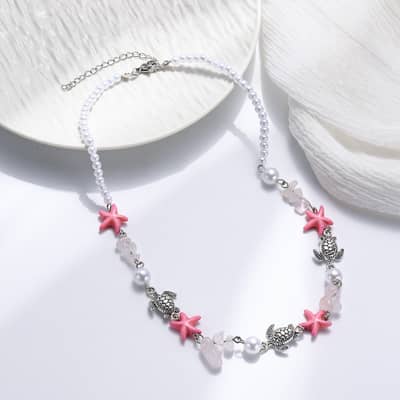 Summer Beach Handmade Pearl Natural Stone Chips Sealife Necklace Hawaii Fashion Sea Turtle Starfish Bracelet Jewelry detail 6