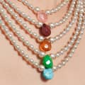 Bohemian Shell Pearl Agate Turquoise Bead Necklace, Natural Stone Pendant 1