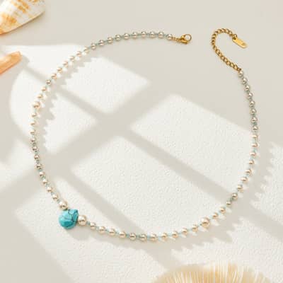 Bohemian Shell Pearl Agate Turquoise Bead Necklace, Natural Stone Pendant detail 3
