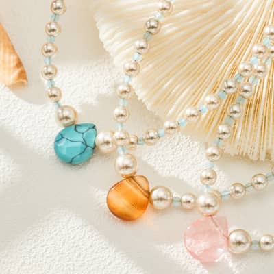 Bohemian Shell Pearl Agate Turquoise Bead Necklace, Natural Stone Pendant detail 4