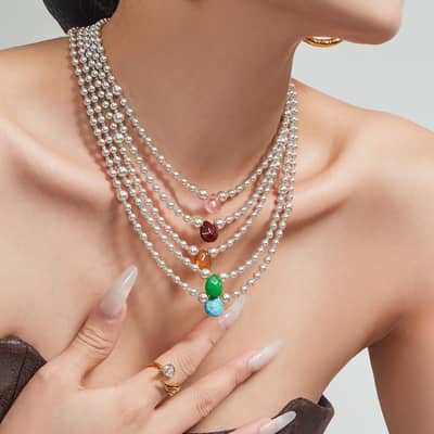 Bohemian Shell Pearl Agate Turquoise Bead Necklace, Natural Stone Pendant detail 5