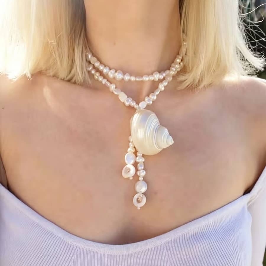 Handmade Natural Baroque Freshwater Pearl Conch Choker Necklace - main
