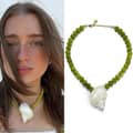 Ox-Fruit Green Pearl Necklace-385 Cm-nb10