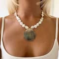 Natural Black Mother Of Pearl Seashell Pendant Choker With Black Pearl Accent 1