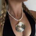 Natural Black Mother Of Pearl Seashell Pendant Choker With Black Pearl Accent 2
