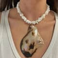 Natural Black Mother Of Pearl Seashell Pendant Choker With Black Pearl Accent 3