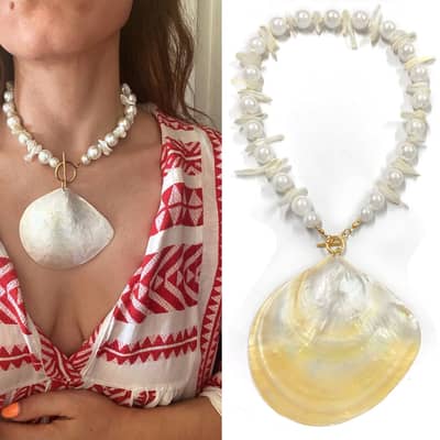 Natural Black Mother Of Pearl Seashell Pendant Choker With Black Pearl Accent detail 6