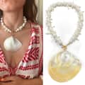 Natural Black Mother Of Pearl Seashell Pendant Choker With Black Pearl Accent 6