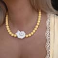 Yellow-Bead Horizontally Perforated Conch Shell Necklace-385 Cm