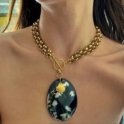 Exaggerated Natural Shell Mosaic Bamboo Clavicle Chain Necklace detail 5