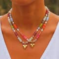 Natural Stone and Freshwater Pearl Necklace with Gold Heart Pendant, Stainless Steel 1
