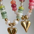 Natural Stone and Freshwater Pearl Necklace with Gold Heart Pendant, Stainless Steel 3