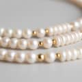 Natural Stone and Freshwater Pearl Necklace with Gold Heart Pendant, Stainless Steel 4