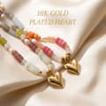 Natural Stone and Freshwater Pearl Necklace with Gold Heart Pendant, Stainless Steel 6