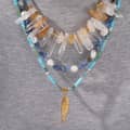 Natural Crystal and Freshwater Pearl Blue Gemstone Necklace, Gold Fish Pendant, Boho 1