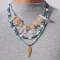 Natural Crystal and Freshwater Pearl Blue Gemstone Necklace, Gold Fish Pendant, Boho 2