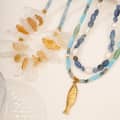 Natural Crystal and Freshwater Pearl Blue Gemstone Necklace, Gold Fish Pendant, Boho 3