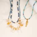 Natural Crystal and Freshwater Pearl Blue Gemstone Necklace, Gold Fish Pendant, Boho 4