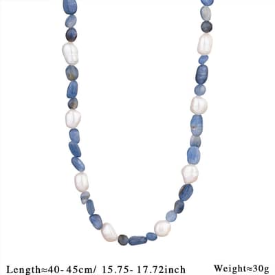 Natural Crystal and Freshwater Pearl Blue Gemstone Necklace, Gold Fish Pendant, Boho detail 6