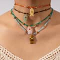 Natural Gemstone Fish Charm Necklace, Stainless Steel Waterproof 1