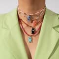 Natural Gemstone Fish Charm Necklace, Stainless Steel Waterproof 3