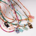 Natural Gemstone Fish Charm Necklace, Stainless Steel Waterproof 4